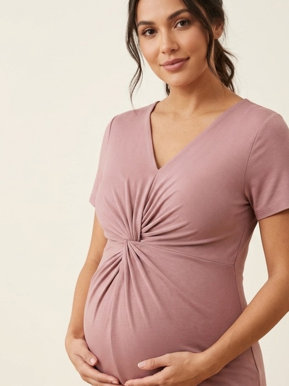 Thyme Maternity Mauve Twist-Front Short-Sleeve Top